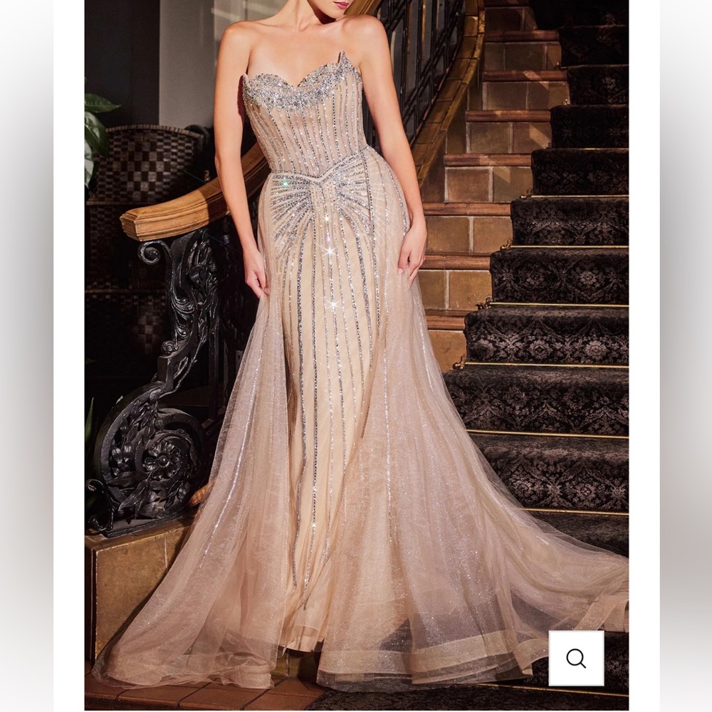 Lady Black Tie Strapless Nude Embellished Gem Bridesmaid Prom Dress Gown Train